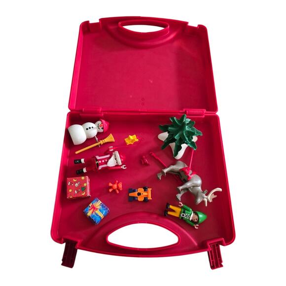 Playmobil 5956 Christmas Set Santa Sleigh Snowman Elf Reindeer Case INCOMPLETE - Picture 1 of 3